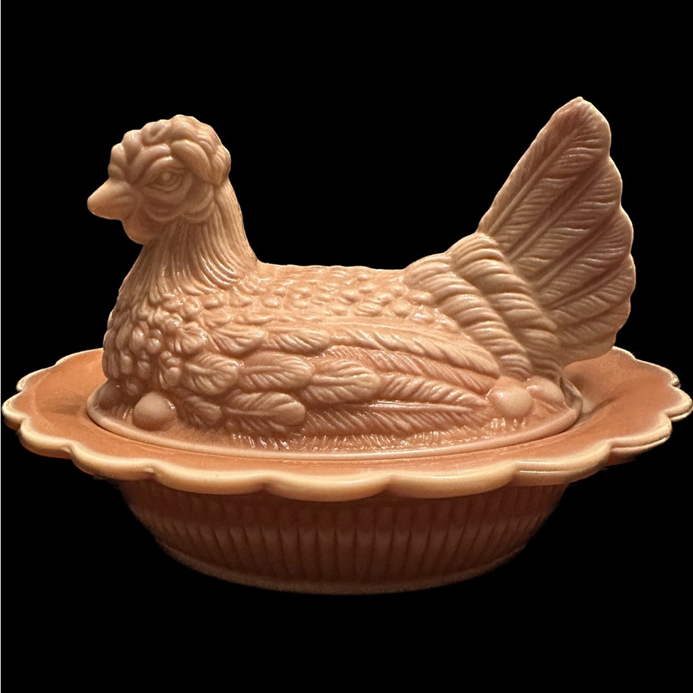 1970’s Vintage Mosser Country Style Glass Caramel Hen on Nest